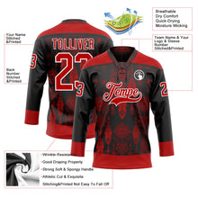 Laden Sie das Bild in den Galerie-Viewer, Uksn Individuelles Schwarz Rot-Weiß 3D-Muster Indianerstämme der Ureinwohner Nordamerikas Eishockey-Trikot mit Schnürkragen
