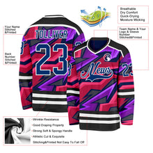 Laden Sie das Bild in den Galerie-Viewer, Uksn Individuelles Schwarz US Marineblau Violett Pink-Weiß 3D-Muster Cyber-Mecha E-Sport Eishockey-Trikot
