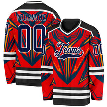 Laden Sie das Bild in den Galerie-Viewer, Uksn Individuelles Schwarz Marineblau Rot Orange-Weiß 3D-Muster Cyber-Mecha E-Sport Eishockey-Trikot
