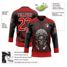Laden Sie das Bild in den Galerie-Viewer, Uksn Individuelles Schwarz Rot-Weiß 3D-Muster Indianerstämme der Ureinwohner Nordamerikas Eishockey-Trikot mit Schnürkragen
