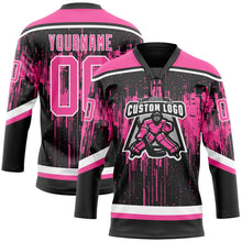 Laden Sie das Bild in den Galerie-Viewer, Uksn Individuelles Schwarz Pink Stahlgrau-Weiß 3D-Muster tropfende Farbkleckse Eishockey-Trikot mit Schnürkragen
