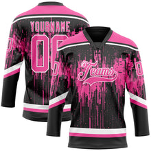 Laden Sie das Bild in den Galerie-Viewer, Uksn Individuelles Schwarz Pink Stahlgrau-Weiß 3D-Muster tropfende Farbkleckse Eishockey-Trikot mit Schnürkragen
