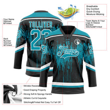 Laden Sie das Bild in den Galerie-Viewer, Uksn Individuelles Schwarz Petrol Stahlgrau-Weiß 3D-Muster tropfende Farbkleckse Eishockey-Trikot mit Schnürkragen
