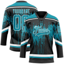 Laden Sie das Bild in den Galerie-Viewer, Uksn Individuelles Schwarz Petrol Stahlgrau-Weiß 3D-Muster tropfende Farbkleckse Eishockey-Trikot mit Schnürkragen
