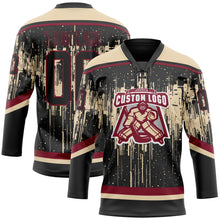 Laden Sie das Bild in den Galerie-Viewer, Uksn Individuelles Schwarz City-Creme Karmesinrot-Stahlgrau 3D-Muster tropfende Farbkleckse Eishockey-Trikot mit Schnürkragen
