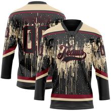Laden Sie das Bild in den Galerie-Viewer, Uksn Individuelles Schwarz City-Creme Karmesinrot-Stahlgrau 3D-Muster tropfende Farbkleckse Eishockey-Trikot mit Schnürkragen
