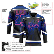 Laden Sie das Bild in den Galerie-Viewer, Uksn Individuelles Schwarz Royalblau Pink Stahlgrau-Weiß 3D-Muster tropfende Farbkleckse Eishockey-Trikot mit Schnürkragen
