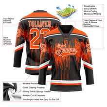 Laden Sie das Bild in den Galerie-Viewer, Uksn Individuelles Schwarz Orange Stahlgrau-Weiß 3D-Muster tropfende Farbkleckse Eishockey-Trikot mit Schnürkragen
