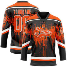 Laden Sie das Bild in den Galerie-Viewer, Uksn Individuelles Schwarz Orange Stahlgrau-Weiß 3D-Muster tropfende Farbkleckse Eishockey-Trikot mit Schnürkragen
