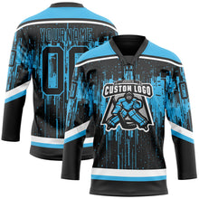 Laden Sie das Bild in den Galerie-Viewer, Uksn Individuelles Schwarz Himmelblau Stahlgrau-Weiß 3D-Muster tropfende Farbkleckse Eishockey-Trikot mit Schnürkragen
