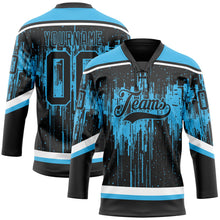 Laden Sie das Bild in den Galerie-Viewer, Uksn Individuelles Schwarz Himmelblau Stahlgrau-Weiß 3D-Muster tropfende Farbkleckse Eishockey-Trikot mit Schnürkragen
