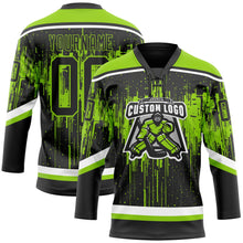 Laden Sie das Bild in den Galerie-Viewer, Uksn Individuelles Schwarz Neongrün Stahlgrau-Weiß 3D-Muster tropfende Farbkleckse Eishockey-Trikot mit Schnürkragen
