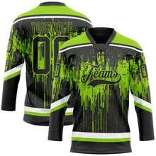 Laden Sie das Bild in den Galerie-Viewer, Uksn Individuelles Schwarz Neongrün Stahlgrau-Weiß 3D-Muster tropfende Farbkleckse Eishockey-Trikot mit Schnürkragen
