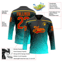 Laden Sie das Bild in den Galerie-Viewer, Uksn Individuelles Schwarz Rot Blau-Gold 3D-Muster abstrakter Verlauf Rasterton Eishockey-Trikot mit Schnürkragen
