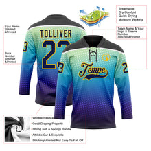 Laden Sie das Bild in den Galerie-Viewer, Uksn Individuelles Schwarz Marineblau Gold-Weiß 3D-Muster abstrakter Verlauf Rasterton Eishockey-Trikot mit Schnürkragen
