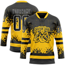Laden Sie das Bild in den Galerie-Viewer, Uksn Individuelles Schwarz Gelb-Weiß 3D-Muster abstrakte Farbkleckse Eishockey-Trikot mit Schnürkragen
