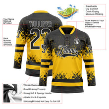 Laden Sie das Bild in den Galerie-Viewer, Uksn Individuelles Schwarz Gelb-Weiß 3D-Muster abstrakte Farbkleckse Eishockey-Trikot mit Schnürkragen

