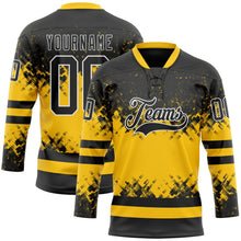 Laden Sie das Bild in den Galerie-Viewer, Uksn Individuelles Schwarz Gelb-Weiß 3D-Muster abstrakte Farbkleckse Eishockey-Trikot mit Schnürkragen
