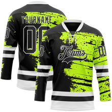 Laden Sie das Bild in den Galerie-Viewer, Uksn Individuelles Schwarz Grün-Weiß 3D-Muster abstrakte Farbkleckse Eishockey-Trikot mit Schnürkragen

