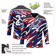 Laden Sie das Bild in den Galerie-Viewer, Uksn Individuelles Schwarz Weiß Rot-Royalblau Amerikanische Flagge Eishockey-Trikot mit Schnürkragen
