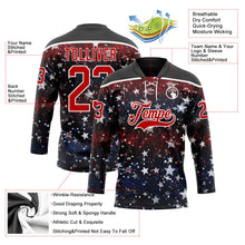 Laden Sie das Bild in den Galerie-Viewer, Uksn Individuelles Schwarz Rot-Weiß Amerikanische Flagge Eishockey-Trikot mit Schnürkragen
