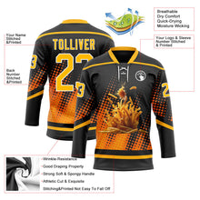 Laden Sie das Bild in den Galerie-Viewer, Uksn Individuelles Schwarz Gold-Weiß 3D-Muster Design Foodie Funny Pommes frites Eishockey-Trikot mit Schnürkragen
