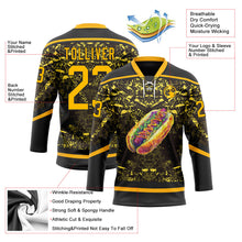Laden Sie das Bild in den Galerie-Viewer, Uksn Individuelles Schwarz Gold-Weiß 3D-Muster Design Foodie Funny Hot Dog Eishockey-Trikot mit Schnürkragen
