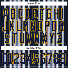Laden Sie das Bild in den Galerie-Viewer, Uksn Individuelles Schwarz Marineblau Rot Gold-Weiß 3D-Muster Design-Streifen Eishockey-Trikot mit Schnürkragen

