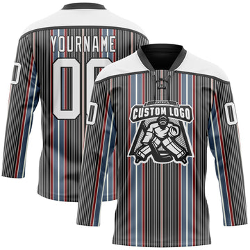 Uksn Individuelles Schwarz Weiß Rot-Blau 3D-Muster Design-Streifen Eishockey-Trikot mit Schnürkragen