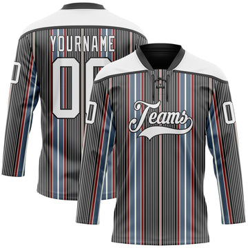 Uksn Individuelles Schwarz Weiß Rot-Blau 3D-Muster Design-Streifen Eishockey-Trikot mit Schnürkragen