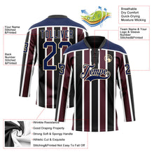 Laden Sie das Bild in den Galerie-Viewer, Uksn Individuelles Schwarz Marineblau Rot Creme-Weiß 3D-Muster Design-Streifen Eishockey-Trikot mit Schnürkragen
