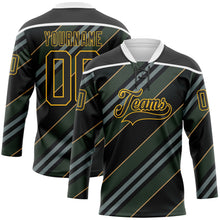 Laden Sie das Bild in den Galerie-Viewer, Uksn Individuelles Schwarz Gold-Weiß 3D-Muster Design-Streifen Eishockey-Trikot mit Schnürkragen
