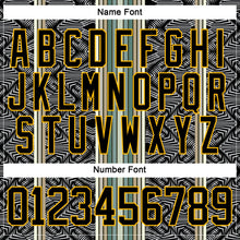 Laden Sie das Bild in den Galerie-Viewer, Uksn Individuelles Schwarz Blau Gold-Weiß 3D-Muster Design-Streifen Eishockey-Trikot mit Schnürkragen
