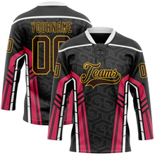 Laden Sie das Bild in den Galerie-Viewer, Uksn Individuelles Schwarz Braun Pink Gelb-Weiß 3D abstrakte Muster-Grafik Cyber-Mecha E-Sport Eishockey-Trikot mit Schnürkragen
