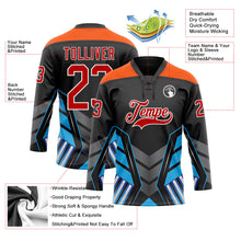 Laden Sie das Bild in den Galerie-Viewer, Uksn Individuelles Schwarz Rot Blau Grau Orange-Weiß 3D abstrakte Muster-Grafik Cyber-Mecha E-Sport Eishockey-Trikot mit Schnürkragen
