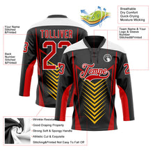 Laden Sie das Bild in den Galerie-Viewer, Uksn Individuelles Schwarz Rot Gelb-Weiß 3D abstrakte Muster-Grafik Cyber-Mecha E-Sport Eishockey-Trikot mit Schnürkragen
