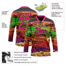 Laden Sie das Bild in den Galerie-Viewer, Uksn Individuelles Schwarz Hot Pink Gelb-Grün 3D-Muster trippy-psychedelisch Eishockey-Trikot mit Schnürkragen
