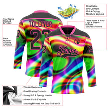 Laden Sie das Bild in den Galerie-Viewer, Uksn Individuelles Schwarz Pink Gelb Grün-Blau 3D-Muster trippy-psychedelischer Neon-Trendy holografischer Vaporwave-Stil Eishockey-Trikot mit Schnürkragen
