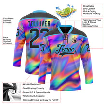 Laden Sie das Bild in den Galerie-Viewer, Uksn Individuelles Schwarz Himmelblau Gelb-Grün 3D-Muster trippy-psychedelischer Neon-Trendy holografischer Vaporwave-Stil Eishockey-Trikot mit Schnürkragen
