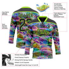 Laden Sie das Bild in den Galerie-Viewer, Uksn Individuelles Schwarz Neongrün 3D-Muster trippy-psychedelischer Trendy holografischer Vaporwave-Stil Eishockey-Trikot mit Schnürkragen
