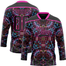 Laden Sie das Bild in den Galerie-Viewer, Uksn Individuelles Schwarz Dunkelrosa-Blau 3D-Muster trippy-psychedelisch geometrisch Eishockey-Trikot mit Schnürkragen
