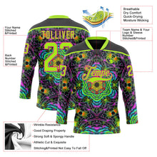 Laden Sie das Bild in den Galerie-Viewer, Uksn Individuelles Schwarz Neongrün-Hot Pink 3D-Muster trippy-psychedelisch geometrisch Eishockey-Trikot mit Schnürkragen
