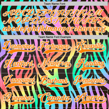 Laden Sie das Bild in den Galerie-Viewer, Uksn Individuelles Schwarz Bay Orange Violett Pink Grün-Weiß 3D-Muster Zebramuster Neon Eishockey-Trikot mit Schnürkragen
