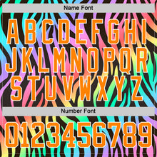Laden Sie das Bild in den Galerie-Viewer, Uksn Individuelles Schwarz Bay Orange Violett Pink Grün-Weiß 3D-Muster Zebramuster Neon Eishockey-Trikot mit Schnürkragen
