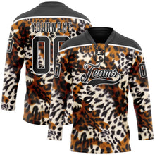 Laden Sie das Bild in den Galerie-Viewer, Uksn Individuelles Schwarz Braun Creme-Weiß 3D-Muster Leopardenmuster Eishockey-Trikot mit Schnürkragen
