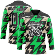 Laden Sie das Bild in den Galerie-Viewer, Uksn Individuelles Schwarz Grün Creme-Weiß 3D-Muster Blitz Eishockey-Trikot mit Schnürkragen

