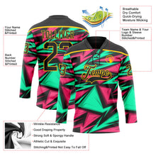 Laden Sie das Bild in den Galerie-Viewer, Uksn Individuelles Schwarz Grün Pink-Gelb 3D-Muster Blitz Eishockey-Trikot mit Schnürkragen
