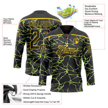 Laden Sie das Bild in den Galerie-Viewer, Uksn Individuelles Schwarz Gelb-Violett 3D-Muster Blitz Eishockey-Trikot mit Schnürkragen
