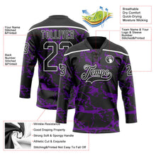 Laden Sie das Bild in den Galerie-Viewer, Uksn Individuelles Schwarz Violett-Weiß 3D-Muster Blitz Eishockey-Trikot mit Schnürkragen
