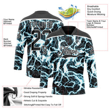 Laden Sie das Bild in den Galerie-Viewer, Uksn Individuelles Schwarz Blau-Weiß 3D-Muster Blitz Eishockey-Trikot mit Schnürkragen
